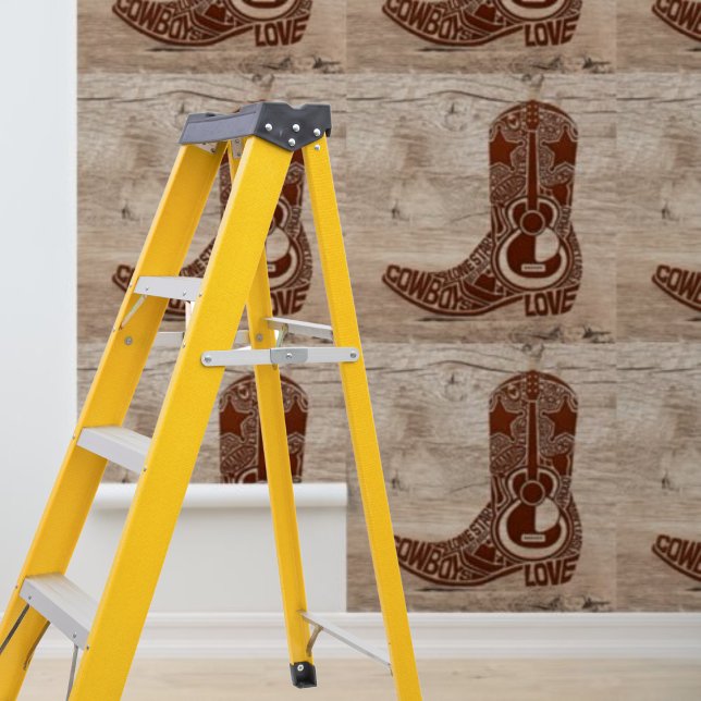 Papier Peint Éplucher et coller brun cowboy botte panneau de bo (Peel and Stick brown cowboy boot western wood sign Wallpaper)
