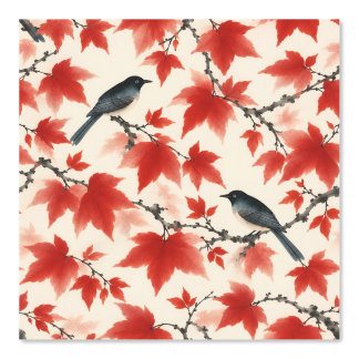 Papier Peint Érable automnal et oiseaux Art japonais