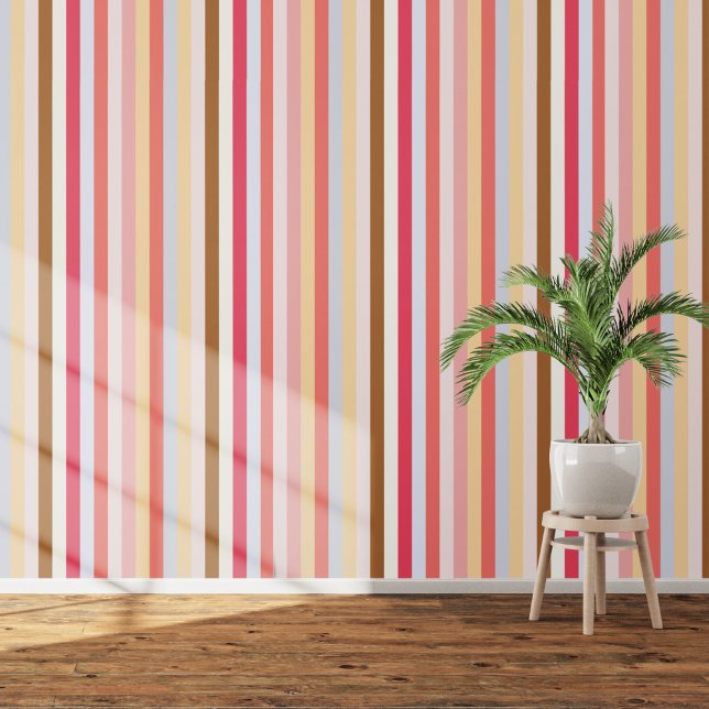 Papier Peint Été rose Jaune rayure (Summer stripe art wallpaper)