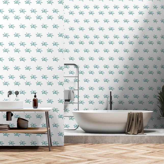 Papier Peint Étoile de mer double sarcelle (Salle de bain)