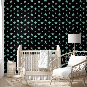Papier Peint Étoiles bleues-vertes mystiques et fond noir