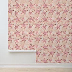 Papier Peint Étoiles de mer et motif pastel rose corail