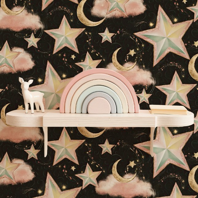 Papier Peint Étoiles et Lunes Célestes Rose et Or (Créateur téléchargé)