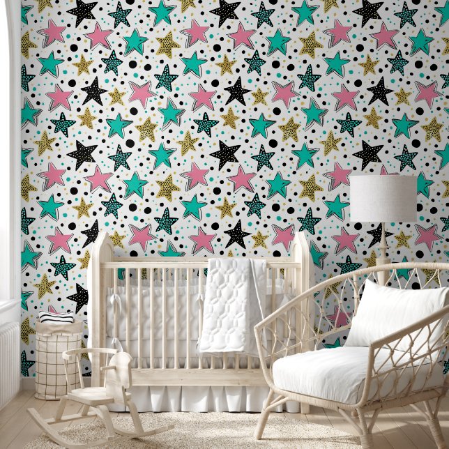 Papier Peint Étoiles et points fantaisistes (Enfants)
