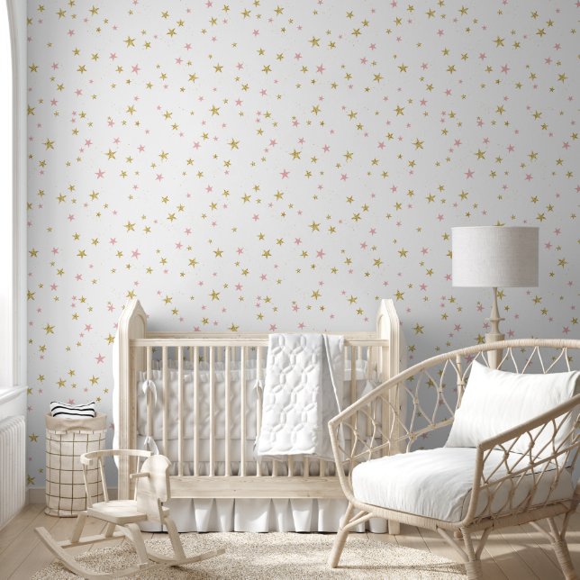 Papier Peint Etoiles or et rose (Enfants)