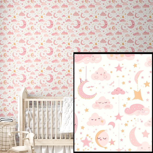 Papier Peint Étoiles roses mignonnes Lunes Nuages (Créateur téléchargé)