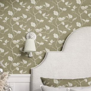 Papier Peint Eucalyptus Botanique sur Fond Vert