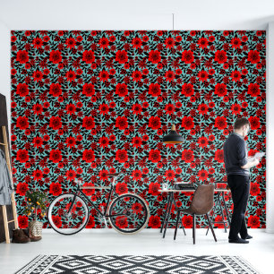 Papier Peint Fantasy Rouge et Blue Jungle Floral