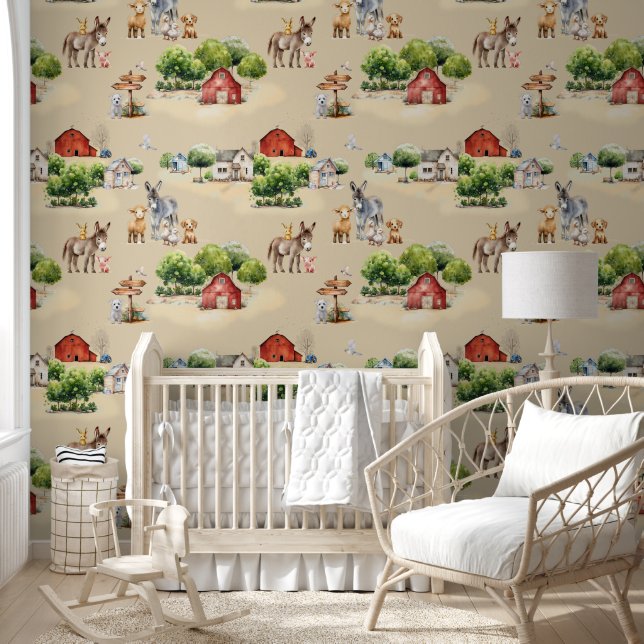 Papier Peint Farm Land Beige Repeating Seamless Country Pattern (Enfants)