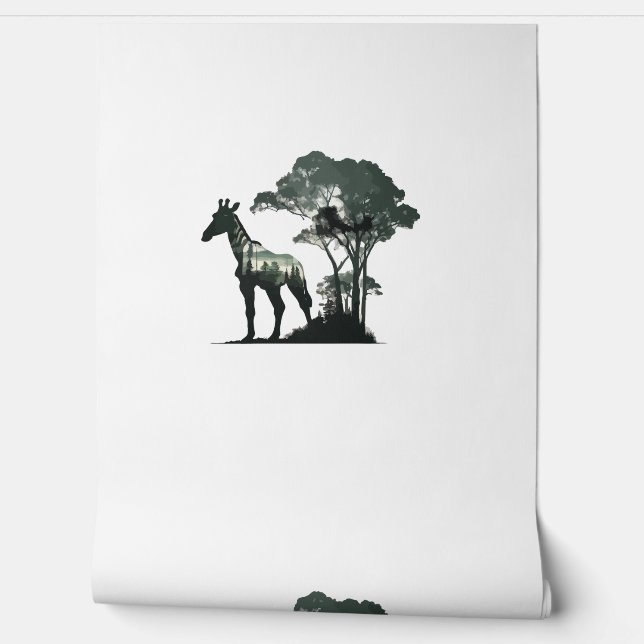 Papier Peint Faune Safari aventure - Giraffe en Forêt (Déroulement)
