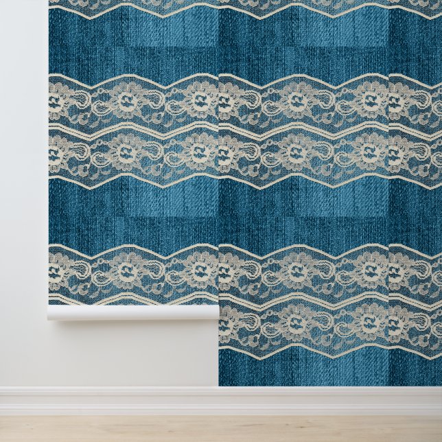 Papier Peint Faux Denim & Lace (Application)