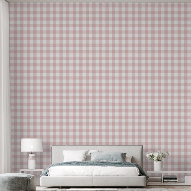 Papier Peint Féminin à carreaux gingham rose clair 3" (Chambre à coucher)