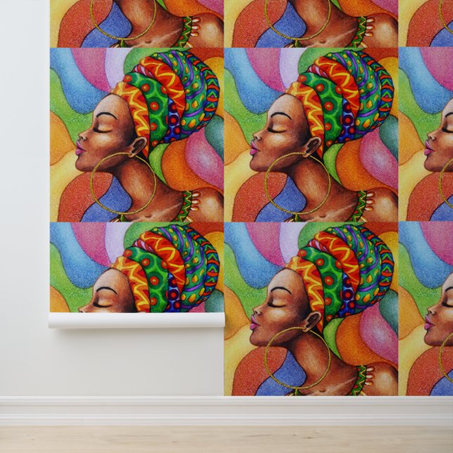Papier Peint Femme africaine avec cire tissu traditionnel (Application)