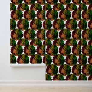 Papier Peint Femme noire rasta afro rouge jaune vert