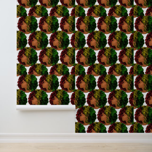 Papier Peint Femme noire rasta afro rouge jaune vert  (Application)