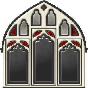 Papier Peint Fenêtre gothique avec Skeletons et chauves-souris 