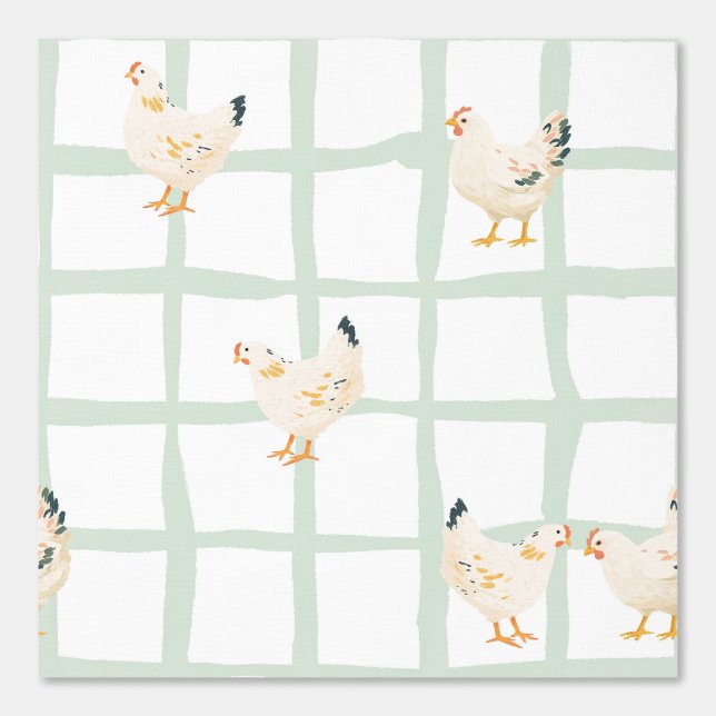 Papier Peint Ferme de poulets checkered verte gingham douce (Recto)