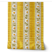 Ferme jaune Fleurs blanches Rayures