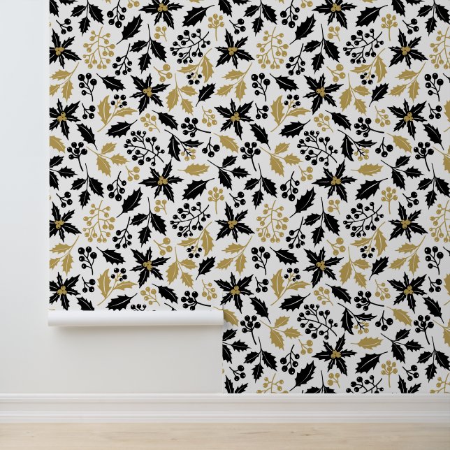 Papier Peint Festif fleurs carrelées de Noël (Application)