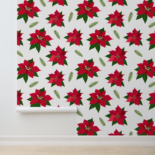 Papier Peint Festif fleurs carrelées de Noël (Application)