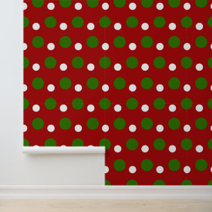 Papier Peint Festif Noël rouge vert pois motif