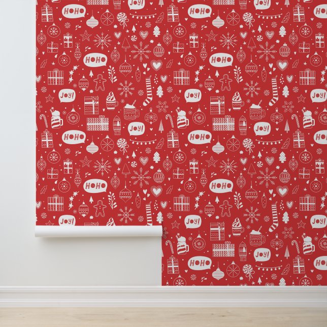 Papier Peint Festive Rouge Noël Cadeaux de Noël Décorations (Application)