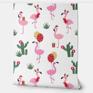 Papier Peint Fête du Flamant rose rose de Noël Vacances