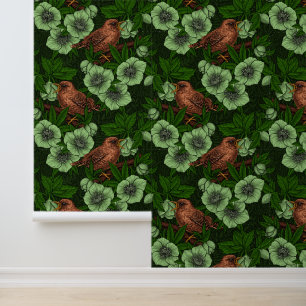 Papier Peint Feu et hellebore sur vert foncé