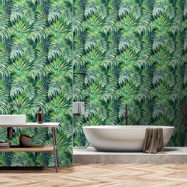 Papier Peint Feuillage de feuille de Monstera motif forêt tropi (Salle de bain)