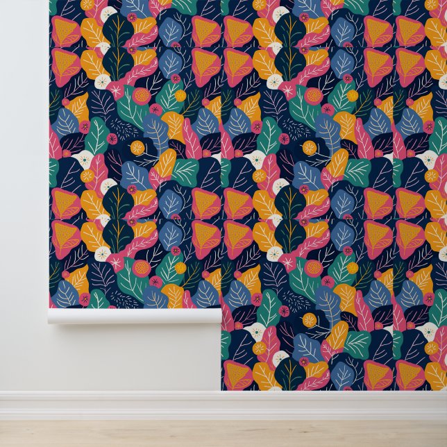 Papier Peint Feuille Abstraite colorée et motif floral (Application)