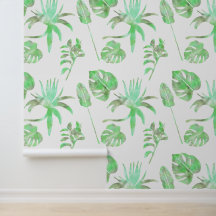 Papier peint feuille aquarelle botanique | Vert cl