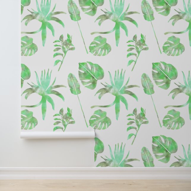 Papier peint feuille aquarelle botanique | Vert cl (Application)