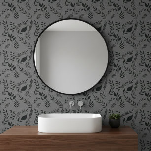Papier Peint Feuille botanique moderne Motif gris foncé