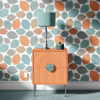 Papier Peint Feuille de Magnolia Orange Tendre Bleu Aqua