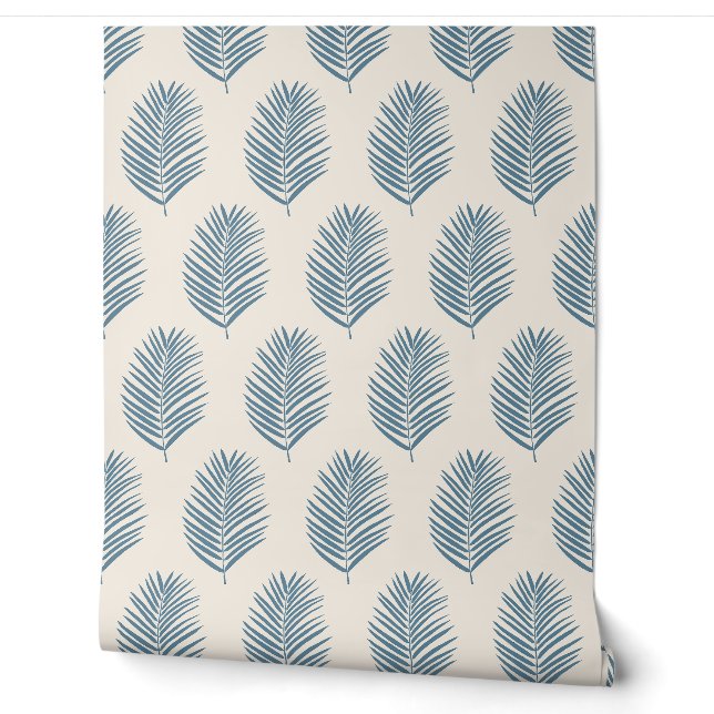 Papier Peint Feuille de palmier bleu et crème (Déroulement)