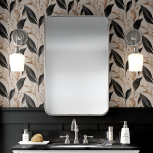 Papier Peint Feuille Florale Botanique Noir et Beige