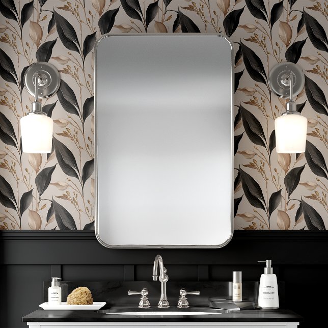Papier Peint Feuille Florale Botanique Noir et Beige (Créateur téléchargé)