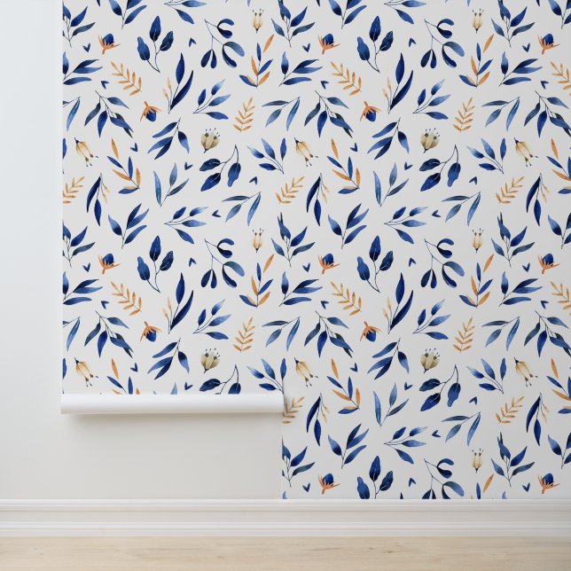 Papier Peint Feuilles bleues et jaunes botanica sans soudure mo (Application)