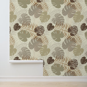 Papier Peint Feuilles Botaniques Stylées Brown, Beige