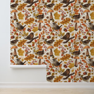 Papier Peint Feuilles d'automne, baies, champignons et fleurs