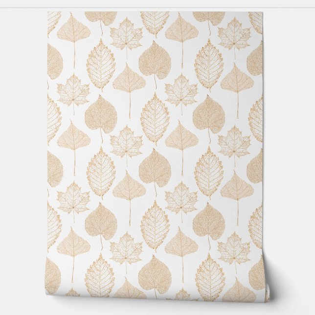 Papier Peint Feuilles d'automne beige blanc (Déroulement)