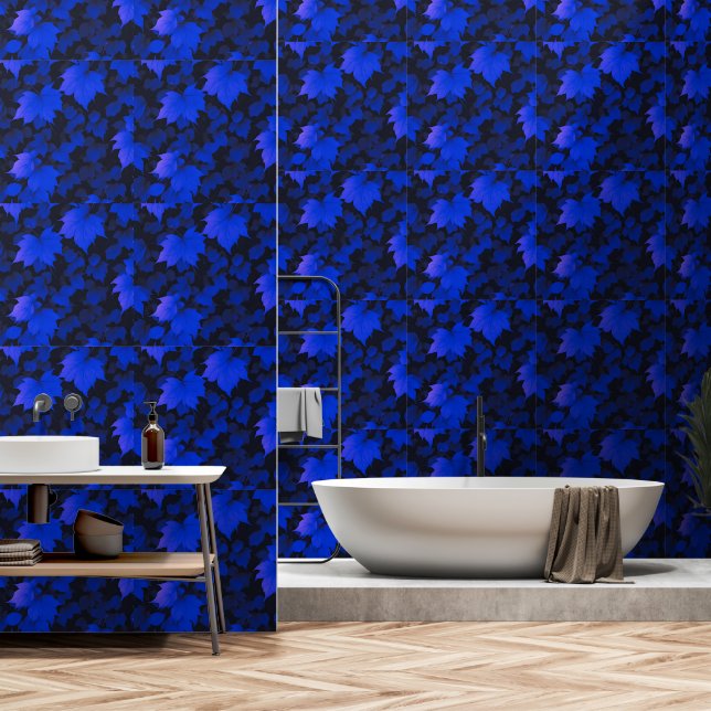 Papier Peint Feuilles d'automne Bleues Calmes (Salle de bain)
