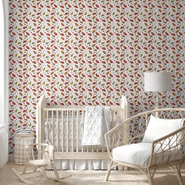 Papier Peint Feuilles d'automne, châtaignes, noisettes et baies (Enfants)