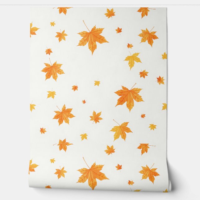 Papier Peint Feuilles d'automne chaudes Aquarelle Érable et chê (Déroulement)