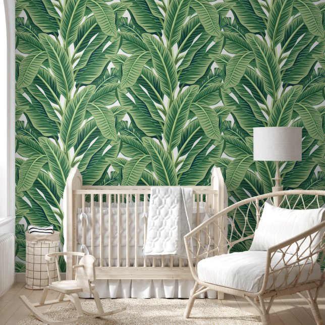 Papier Peint Feuilles de bananes tropicales vertes (Enfants)