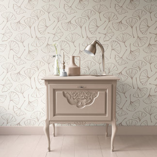 Papier Peint Feuilles de Ginkgo Japandi Botanique Beige Pâle Ta