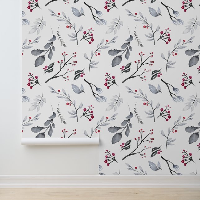 Papier Peint Feuilles de Noël et baies élégants (Application)