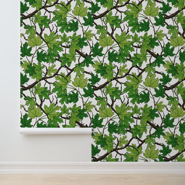 Papier Peint Feuilles d'érable sur fond blanc (Application)