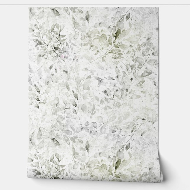Papier Peint Feuilles d'eucalyptus vert blanc doux intense (Déroulement)