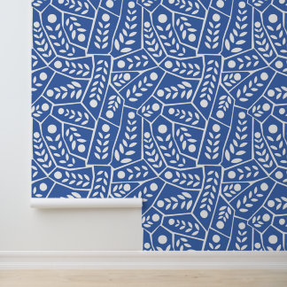 Papier Peint Feuilles Et Formes Bleus Modernes